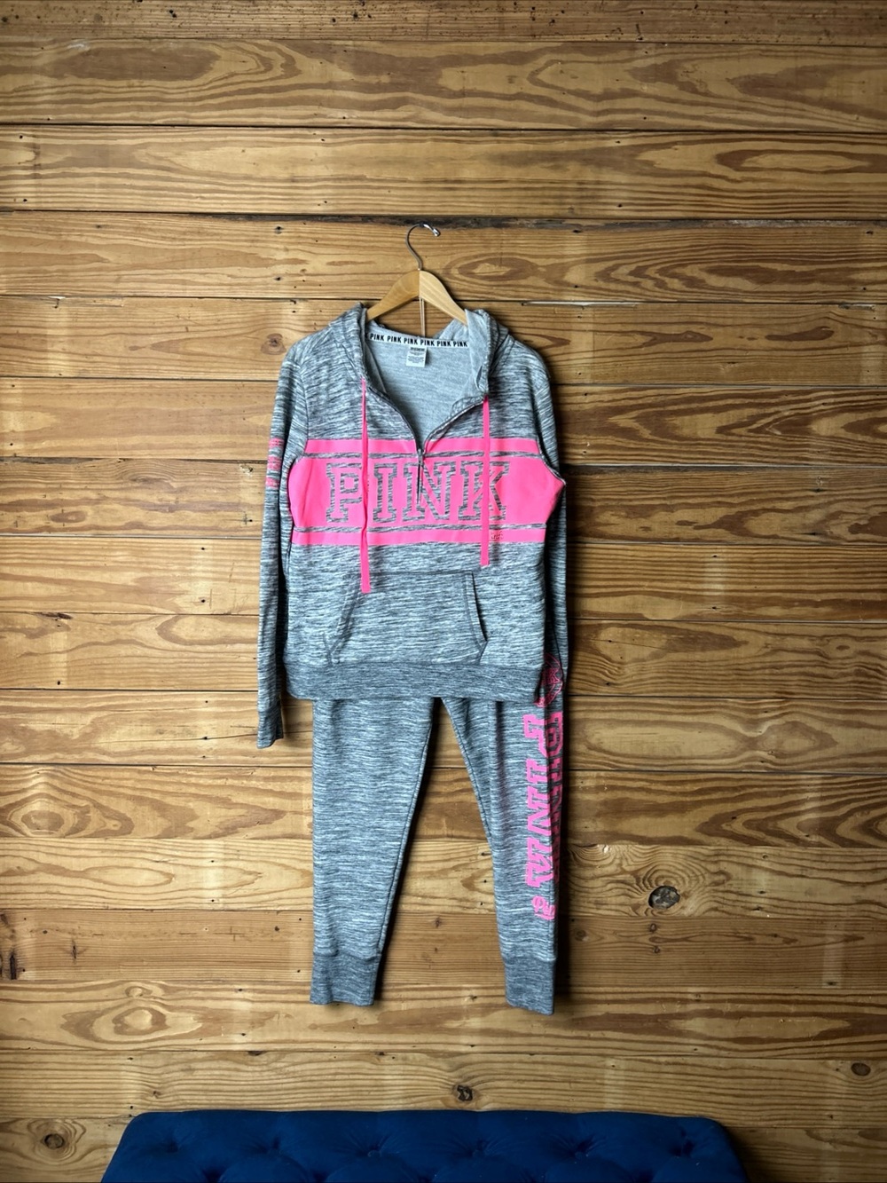 PINK Victoria's Secret Heather Gray Hoodie with Hot Pink Logo